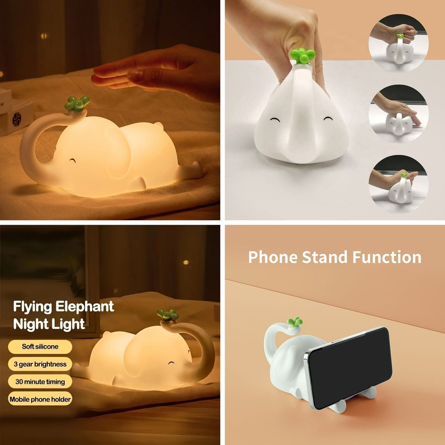 Cute  Elephant Silicon Touch Lamp - USB Chargeable