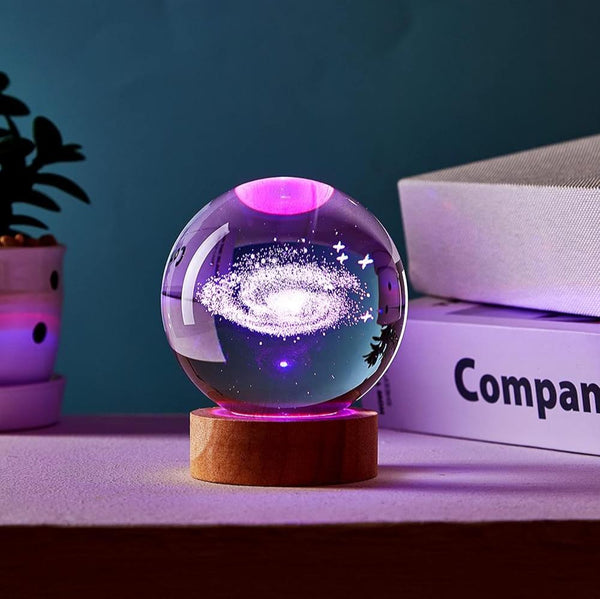 3D Crystal Galaxy Colour Changing RGB 7 Colours Led with Wood Base