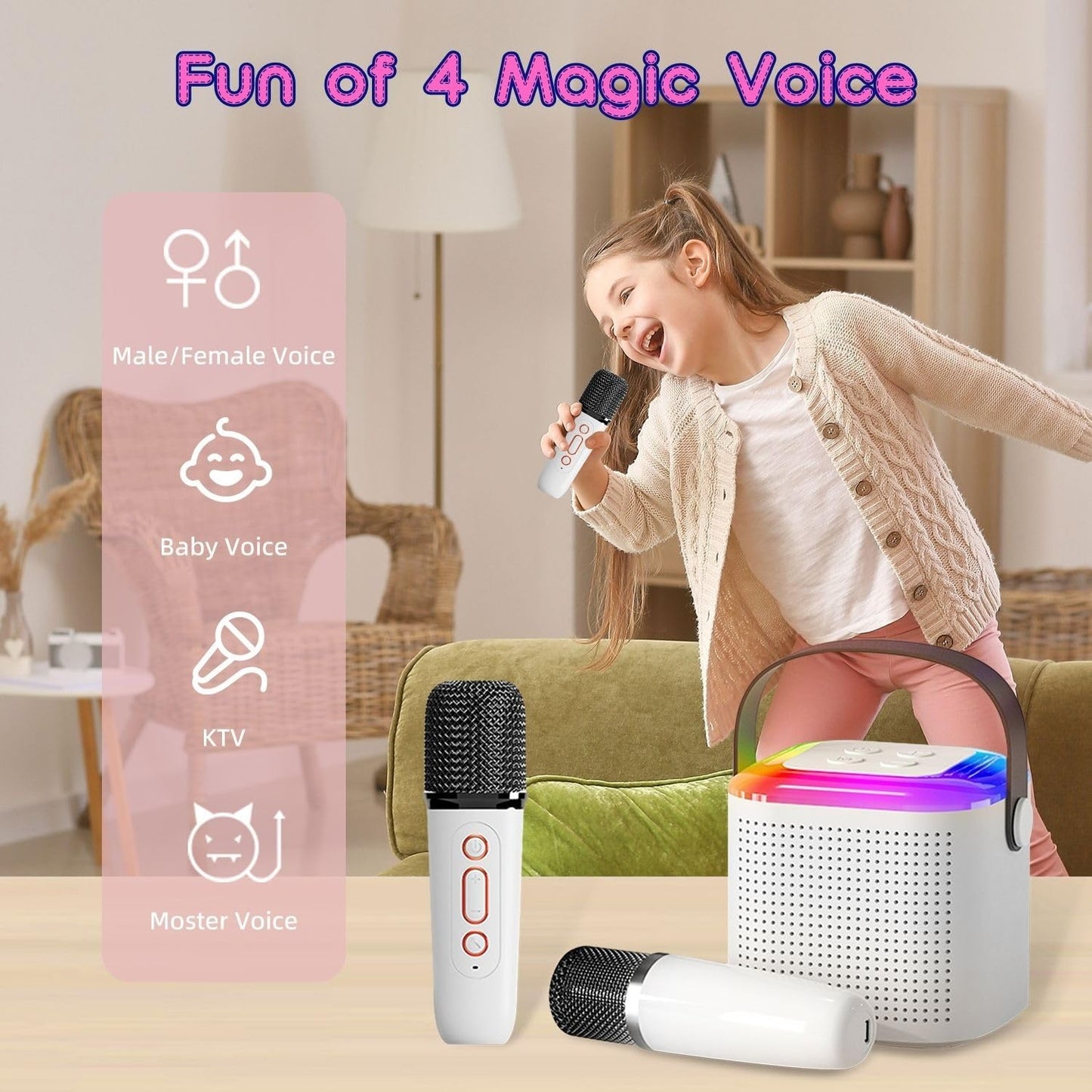 Mini Karaoke Machine Y1 | Bluetooth Speaker with 2 Wireless Mics