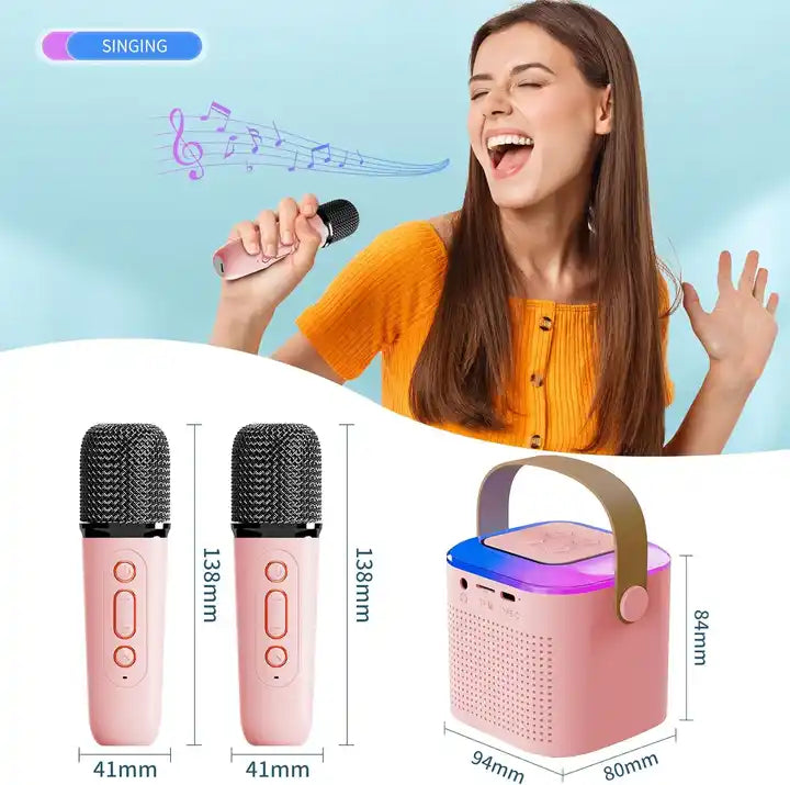 Mini Karaoke Machine Y1 | Bluetooth Speaker with 2 Wireless Mics