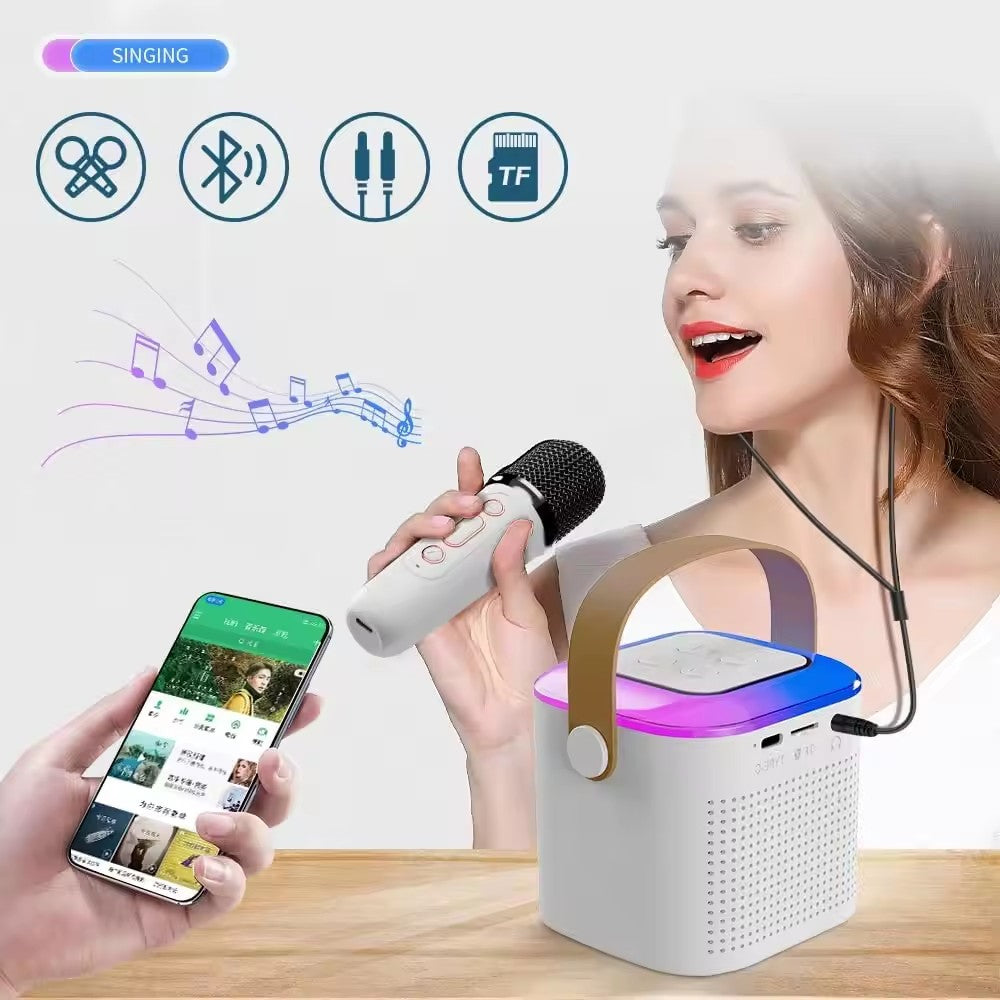 Mini Karaoke Machine Y1 | Bluetooth Speaker with 2 Wireless Mics