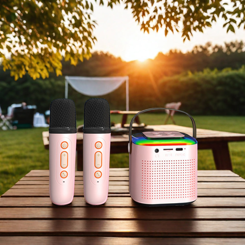 Mini Karaoke Machine Y1 | Bluetooth Speaker with 2 Wireless Mics