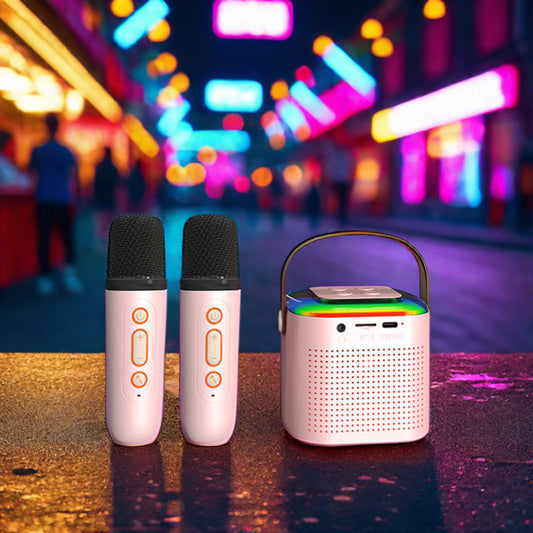 Mini Karaoke Machine Y1 | Bluetooth Speaker with 2 Wireless Mics