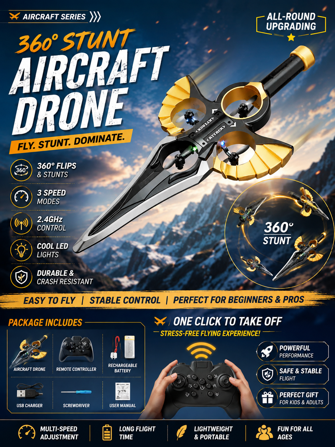 360° Stunt Aircraft Drone – feature highlights
