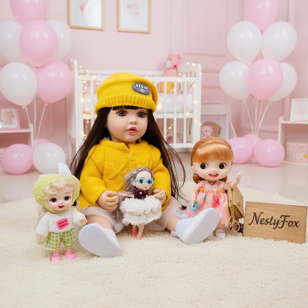 55cm AI Talking Silicone Baby Doll Set with 3 Mini Dolls