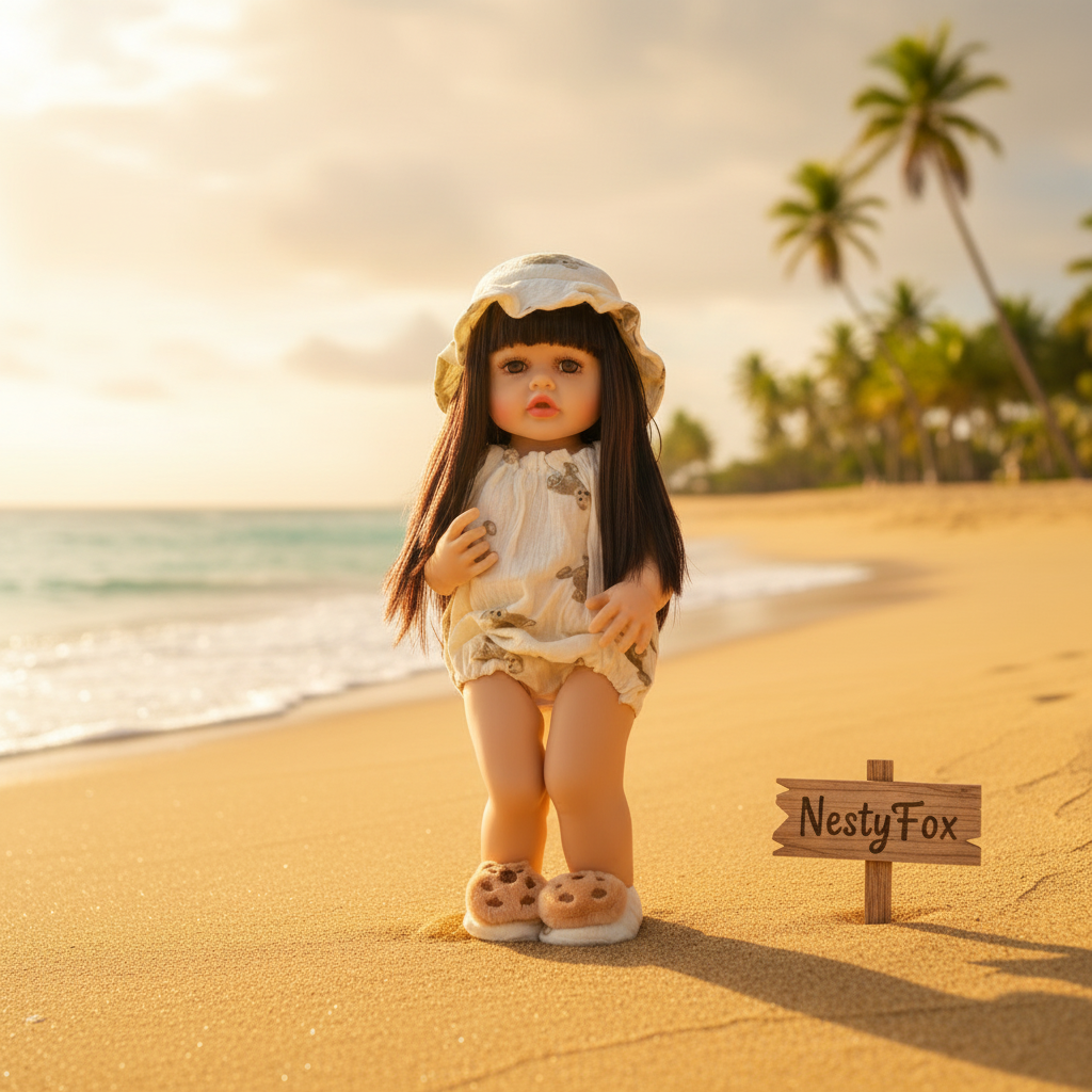 NestyFox Realistic Silicone Reborn Baby Girl Doll | 55cm Large Lifelike Soft Body with Long Hair, Nipple Bottle, Diaper & Magnetic Pacifier | Gift for Kids (Silicone Doll 16)