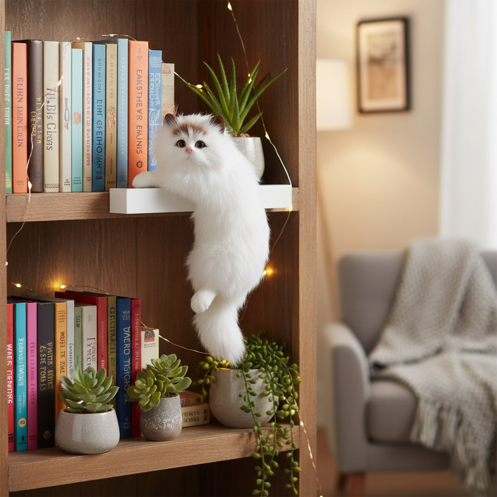 Cute Hanging Cat Decor – Fluffy Desk & Shelf Ornament