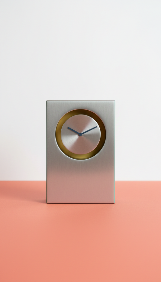 Brushed Metal Desk Clock with Sculptural Form