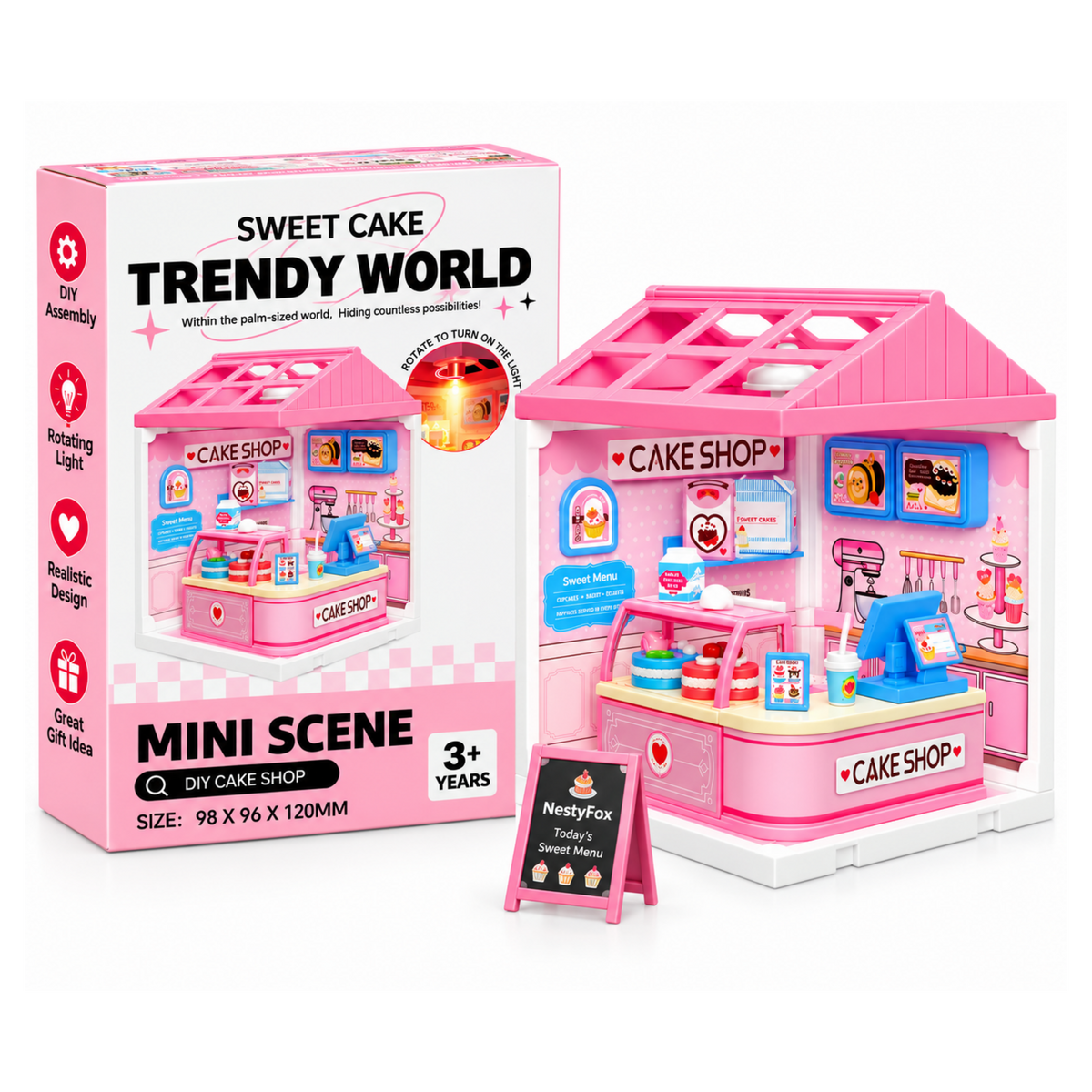 NestyFox DIY Mini Ice Cream Shop Dollhouse Toy with Light & Accessories