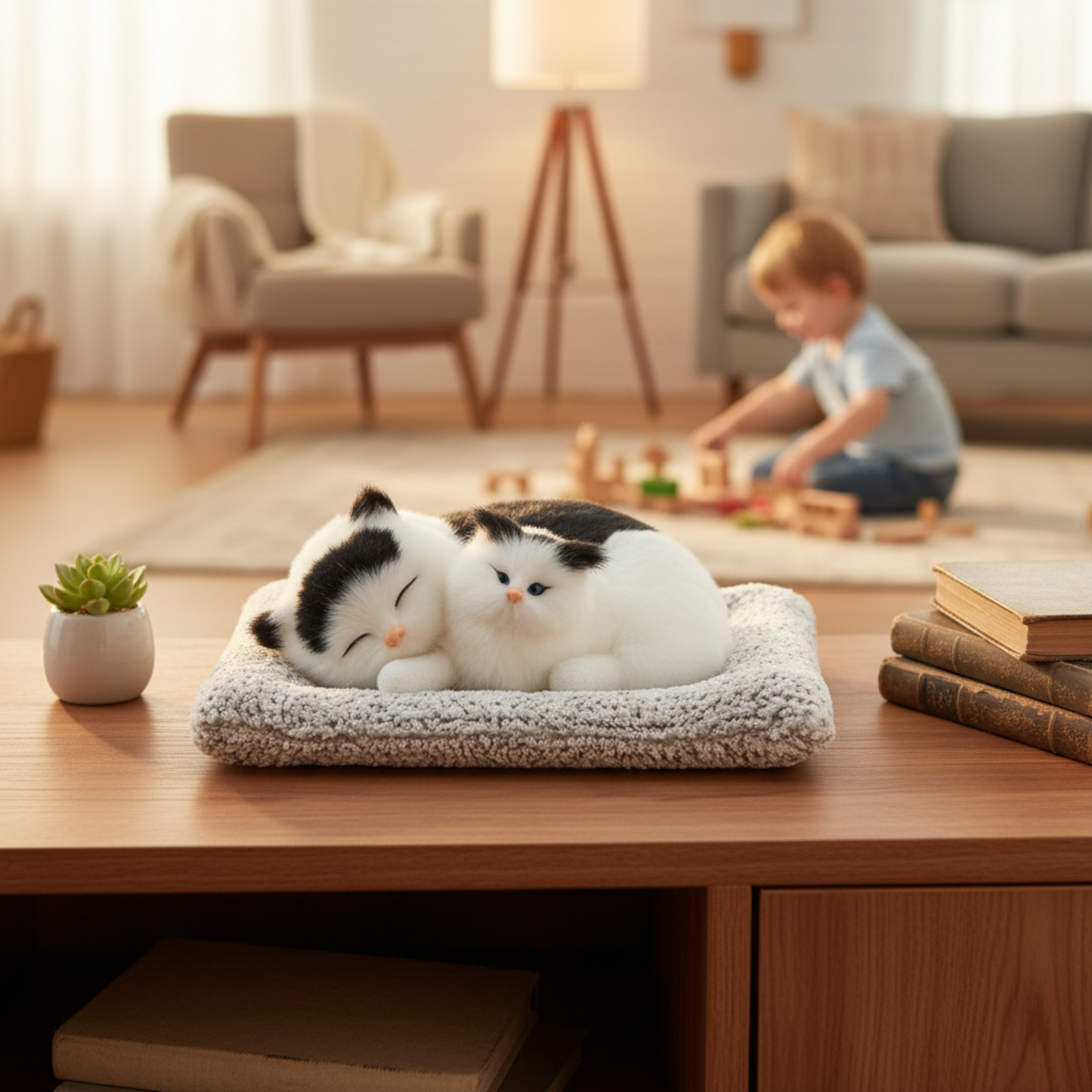 NestyFox Sleeping Cat Plush– Mother & Kitten Set for Kids, Home & Car Décor