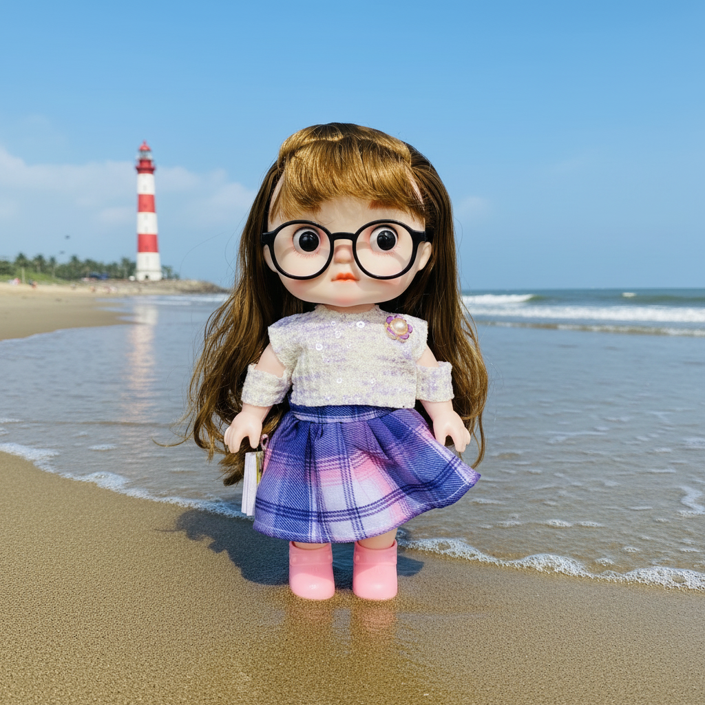 NestyFox Realistic Baby Doll with Glasses & Long Hair – 26cm Cute Toy Doll for Girls