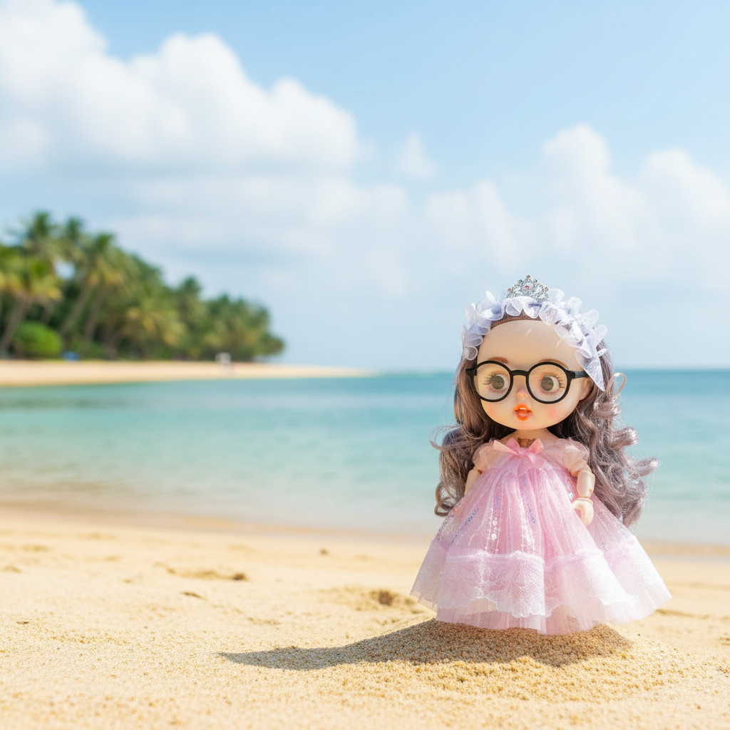 Fashion Doll with Music & Flexible Joints – 26 cm Stylish Princess Doll with Glasses, Tiara & Sparkling Dress