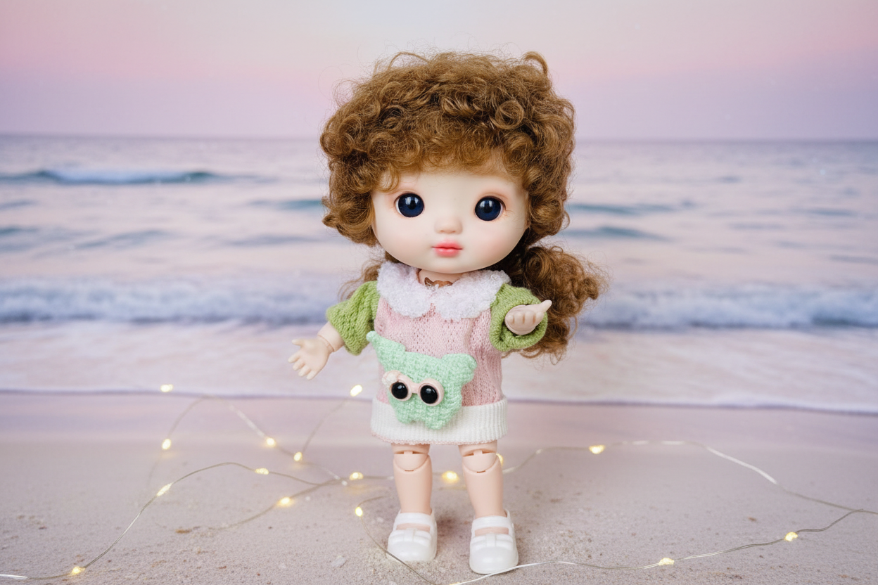 CoCo Green Sweater Standing Beach
