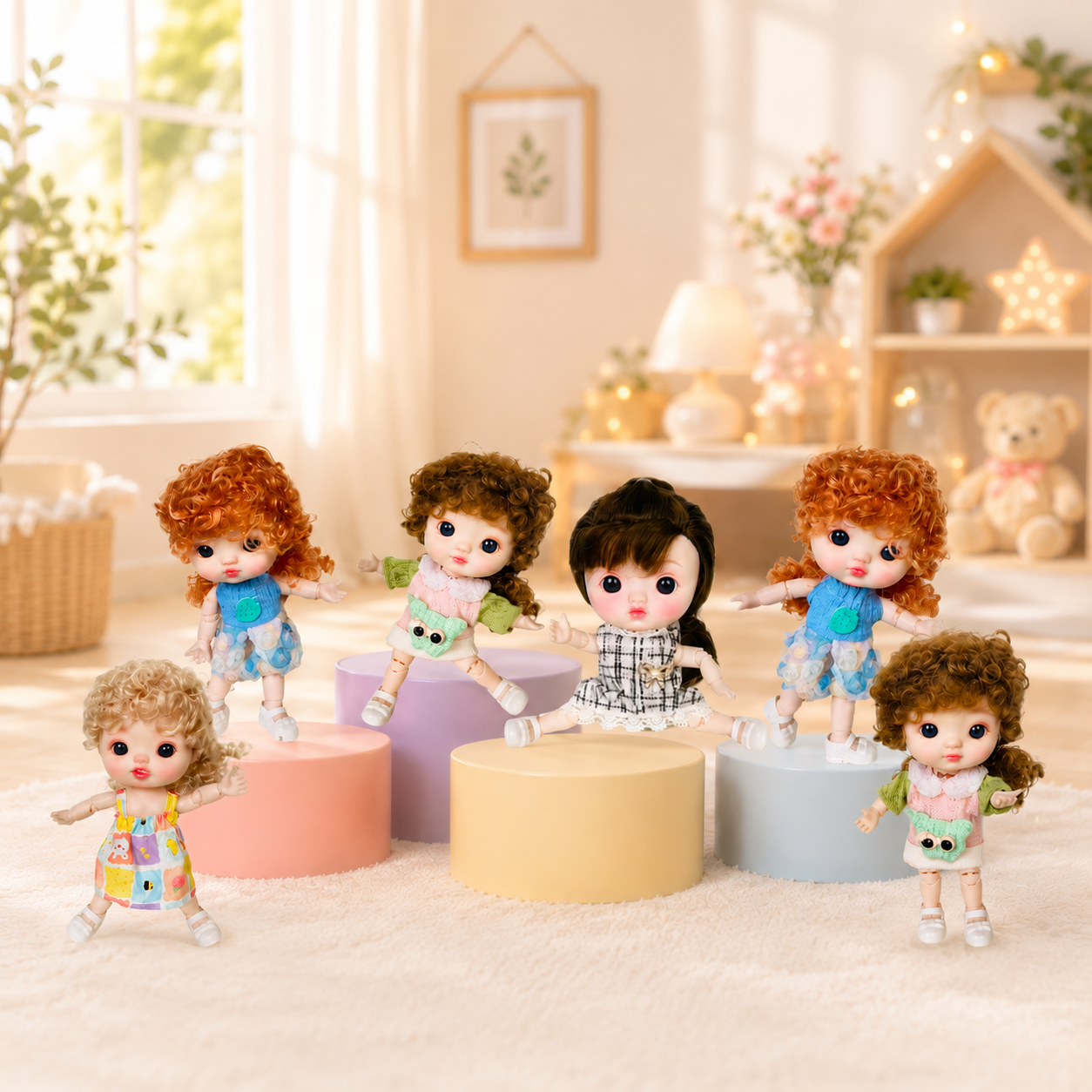 Coco Fashion Doll (22 cm) with Mermaid Doll (15 cm), Sleeping Baby Doll (12 cm), Big Eye Mini Doll (12 cm) & Surprise Gift | 4 Doll Playset for Girls