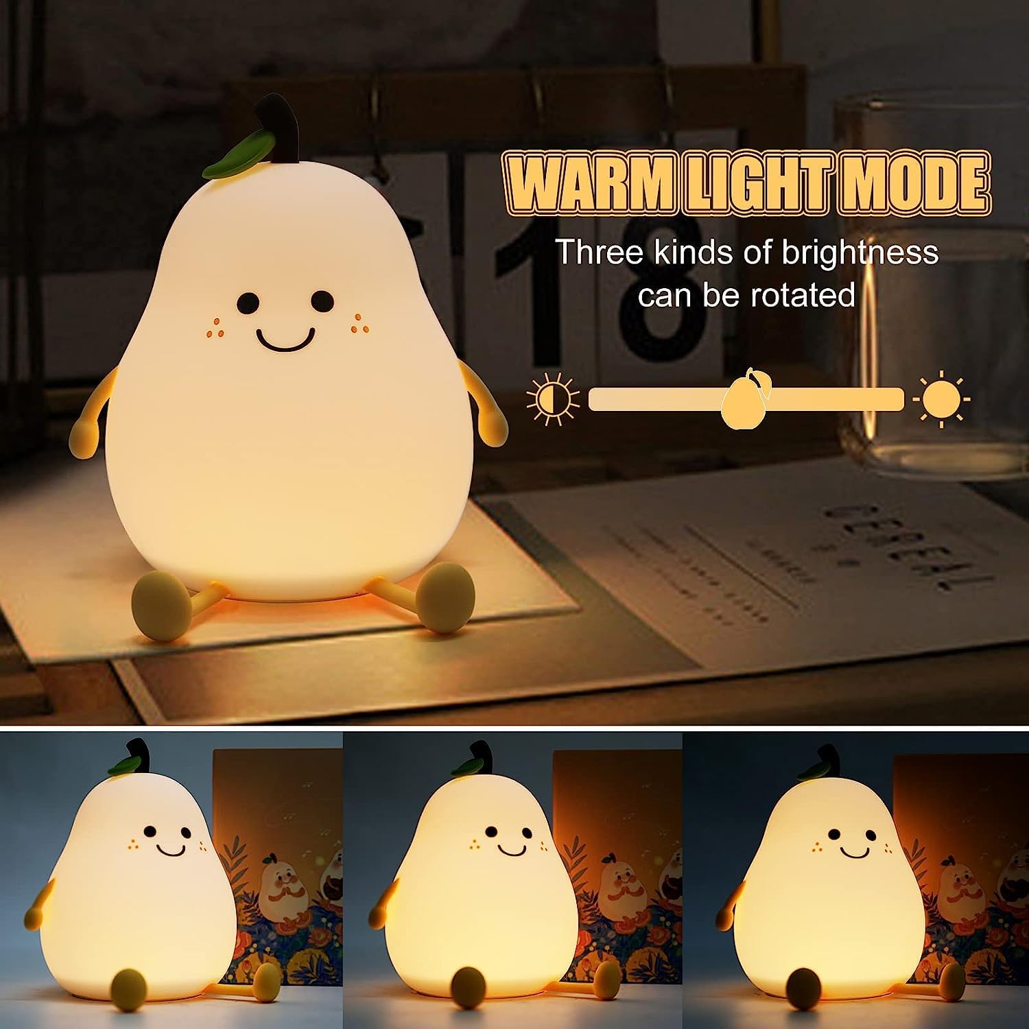 Cute Pear Kids Night Light - 7 Colors, Rechargeable, Silicone, Timer Function - Dehradun Deals HubPear Lamp