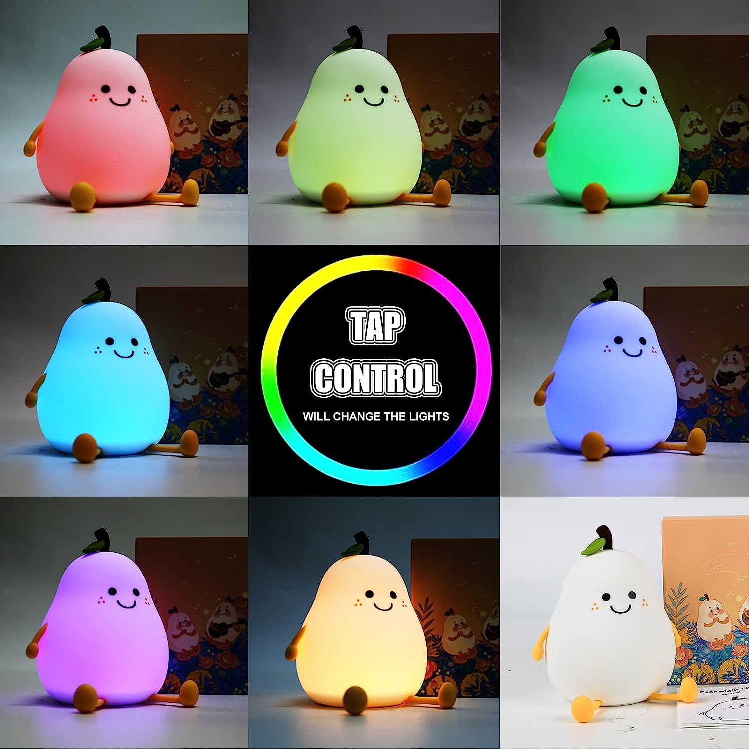 Cute Pear Kids Night Light - 7 Colors, Rechargeable, Silicone, Timer Function - Dehradun Deals HubPear Lamp