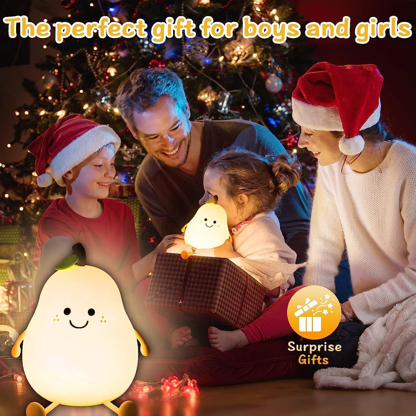 Cute Pear Kids Night Light - 7 Colors, Rechargeable, Silicone, Timer Function - Dehradun Deals HubPear Lamp