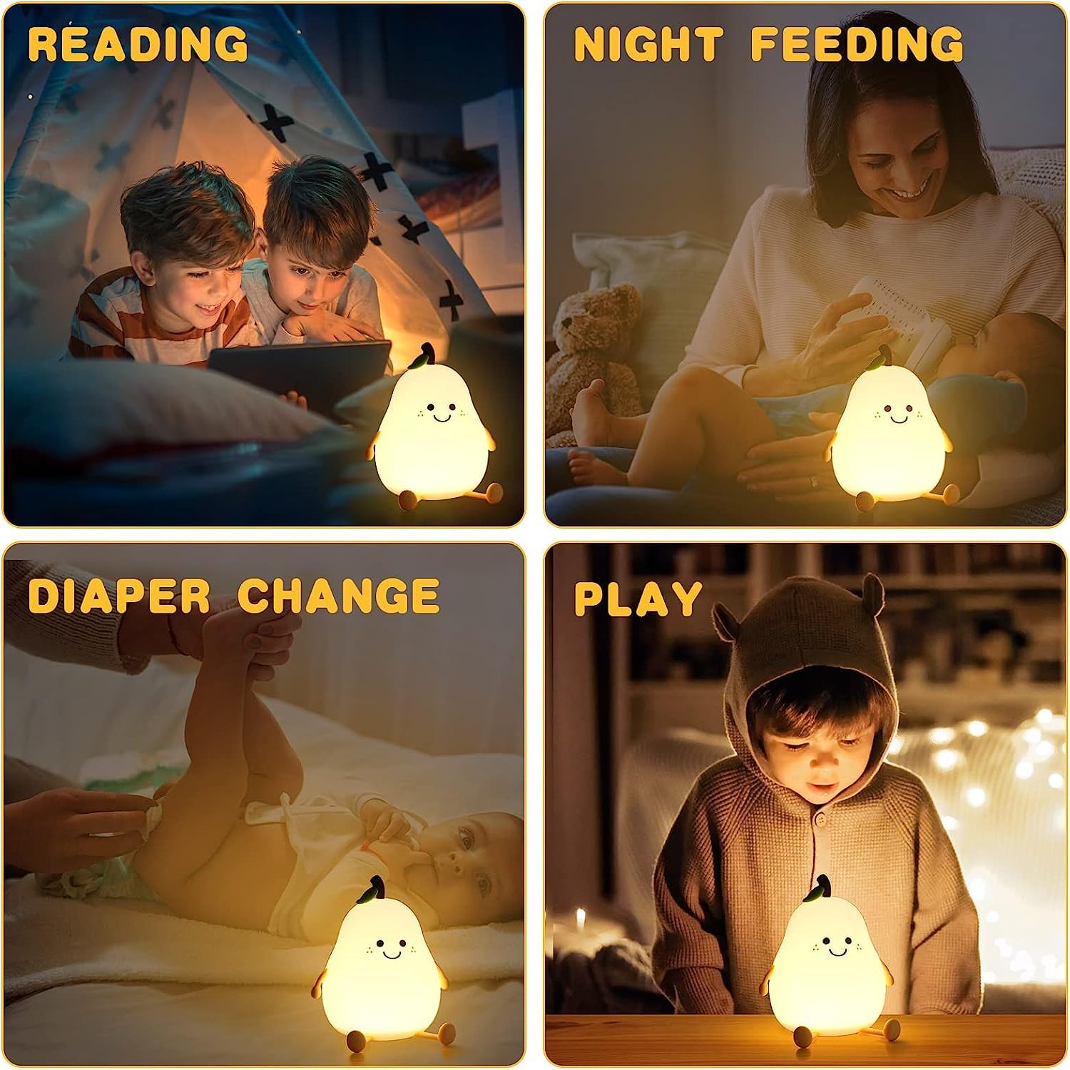 Cute Pear Kids Night Light - 7 Colors, Rechargeable, Silicone, Timer Function - Dehradun Deals HubPear Lamp