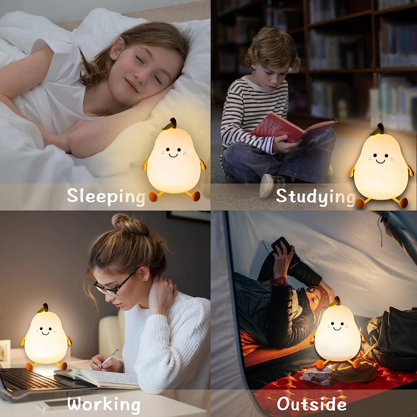 Cute Pear Kids Night Light - 7 Colors, Rechargeable, Silicone, Timer Function - Dehradun Deals HubPear Lamp