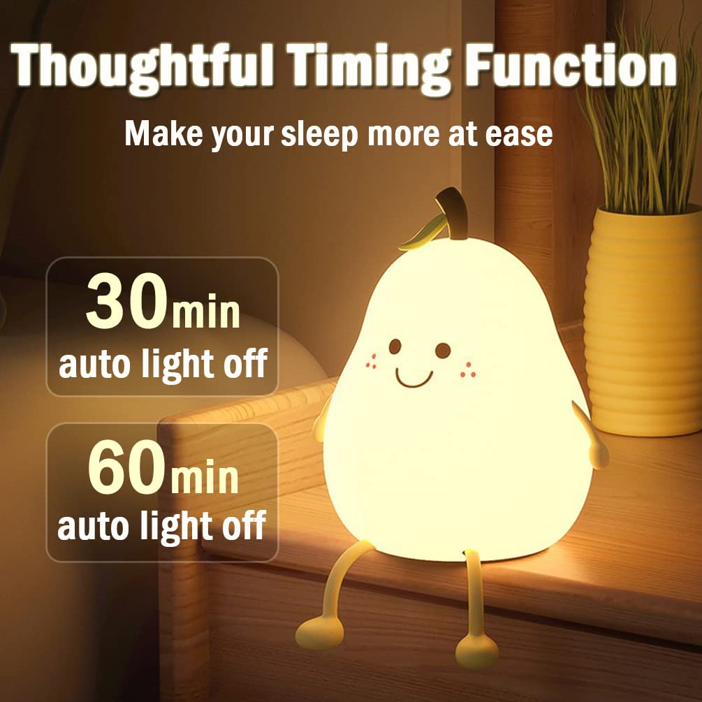 Cute Pear Kids Night Light - 7 Colors, Rechargeable, Silicone, Timer Function - Dehradun Deals HubPear Lamp