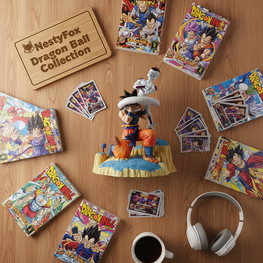 DBZ Figure Flat Lay with Manga
