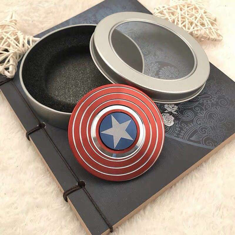 Superhero Metal Fidget Spinner Combo – Pack of 2 featuring Captain America & Spiderman themes, multicolor red and blue, premium metal build, long spinning time, stress relief toy for kids and adults.