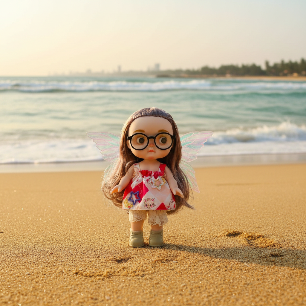 NestyFox Realistic Baby Doll with Glasses & Long Hair – 26cm Cute Toy Doll for Girls