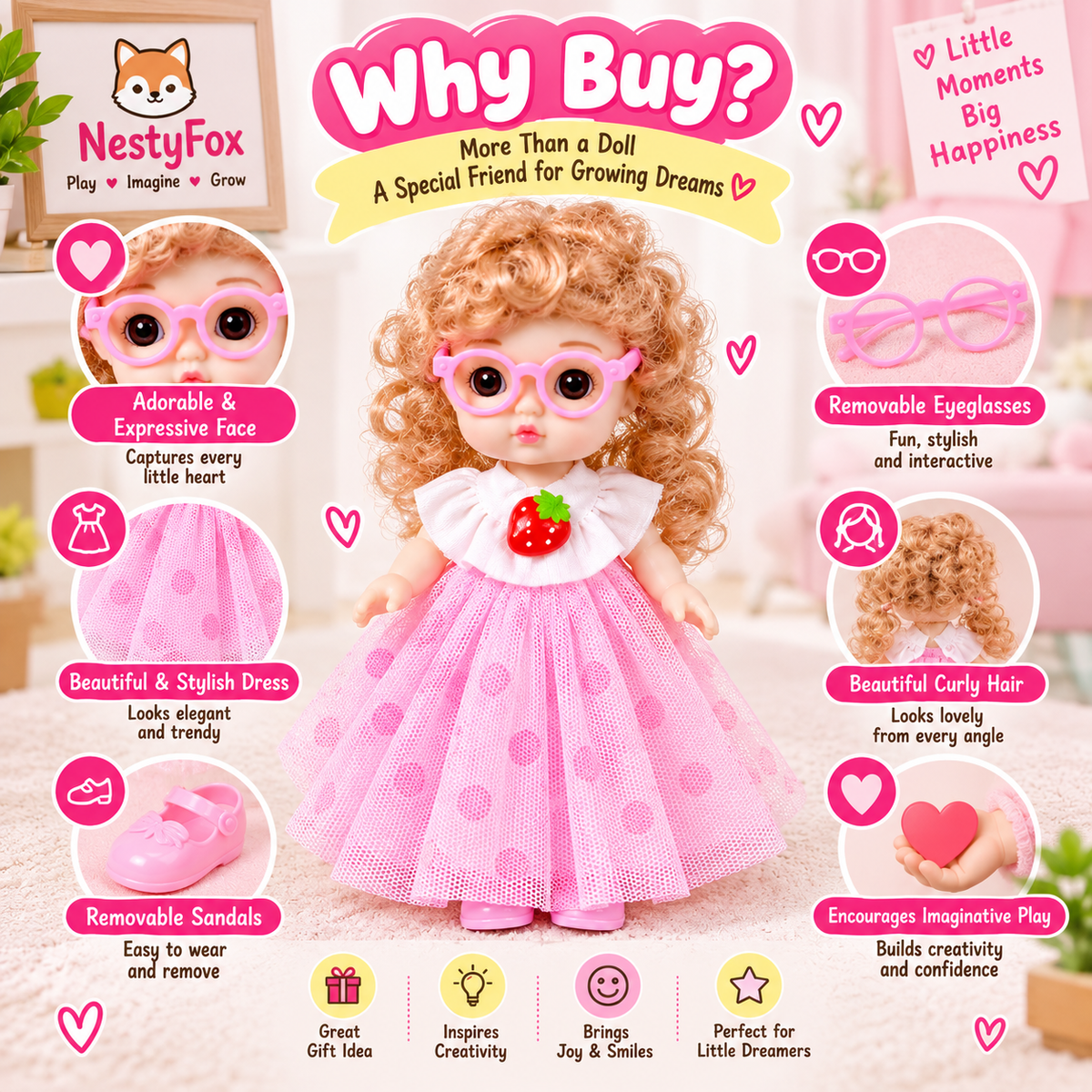 NestyFox Pink Doll Why Buy infographic