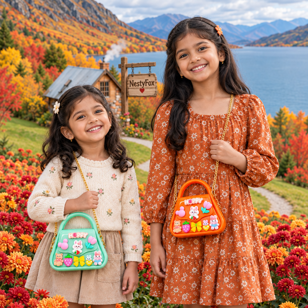 Green and orange bags scene with NestyFox board