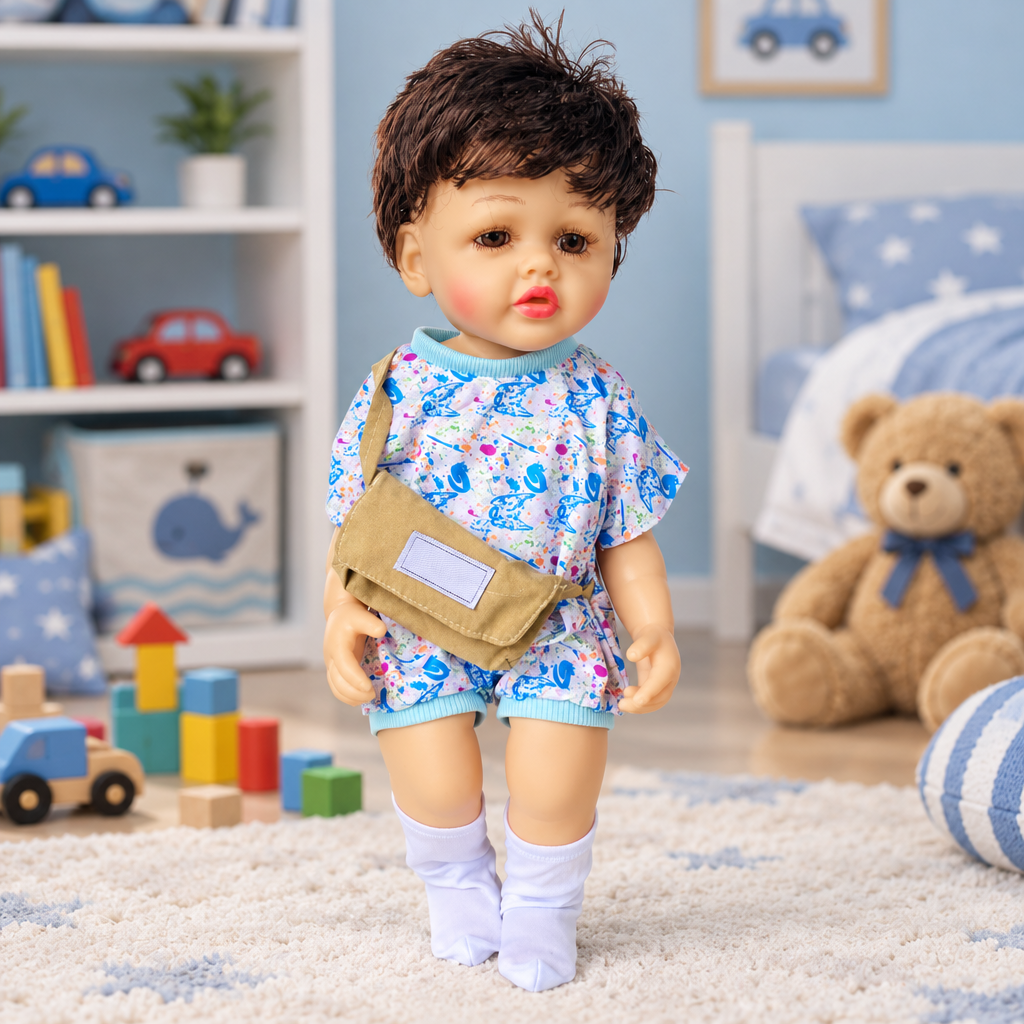 Reborn baby boy doll in a cozy boys nursery