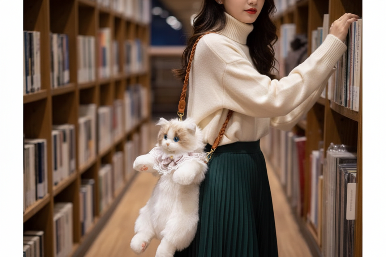 Cat bag library lifestyle editorial