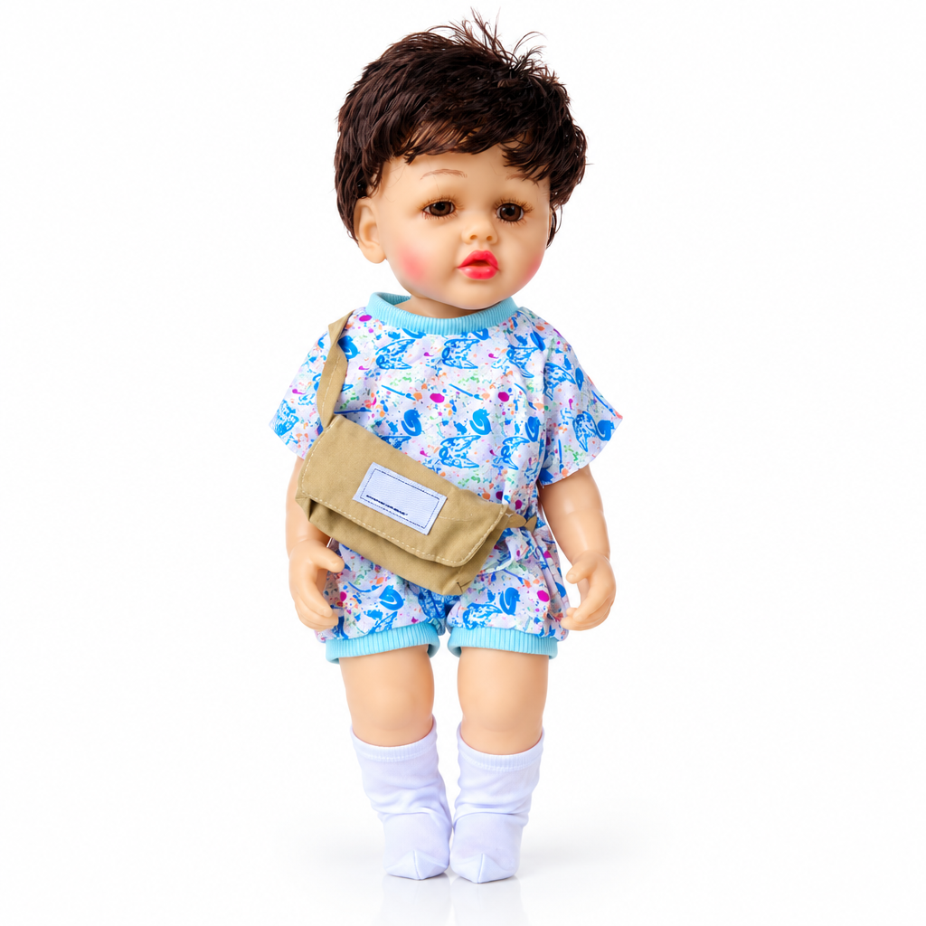 NestyFox 53 cm reborn silicone baby boy doll in blue floral outfit on white background