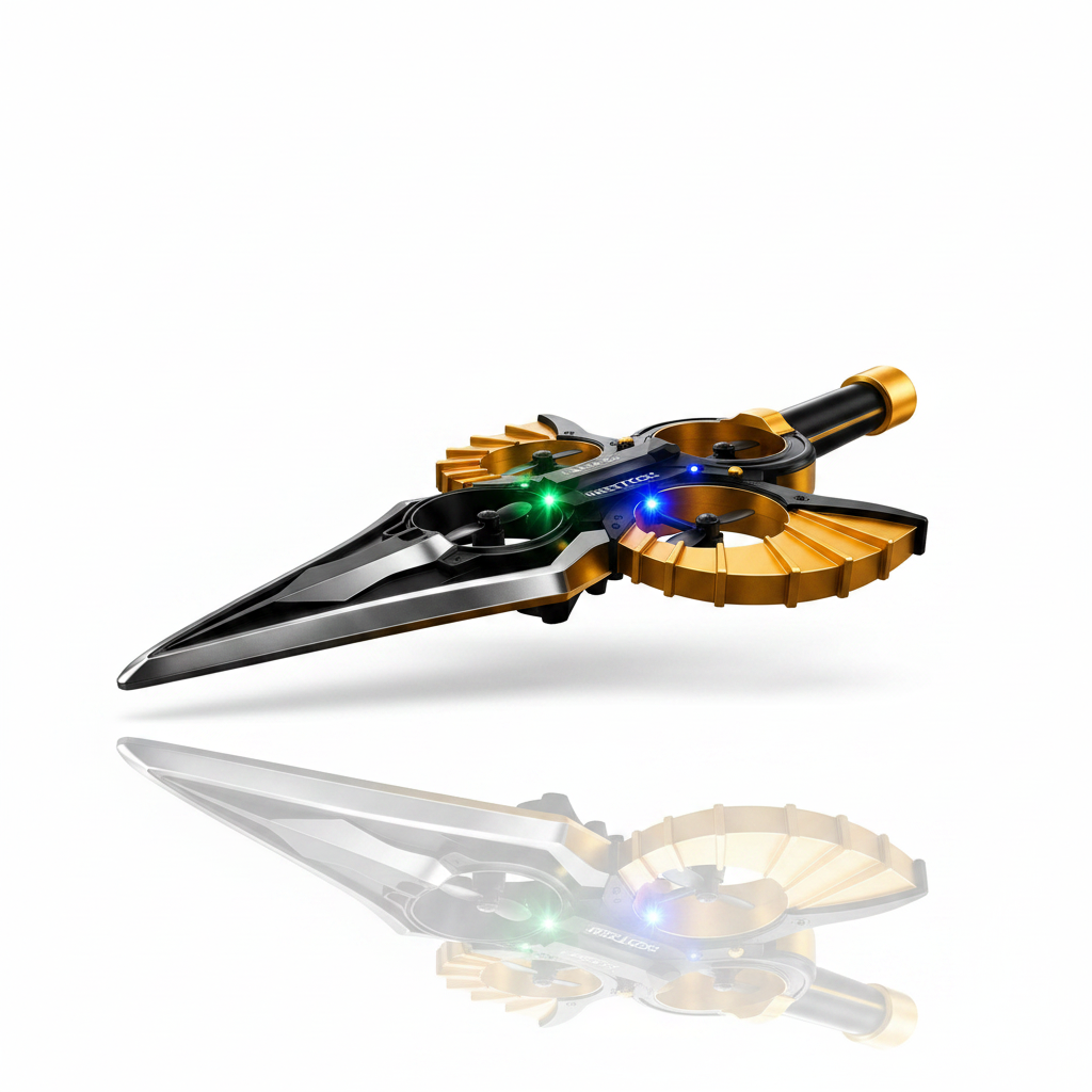 Sword Flying Drone – black and gold, white background