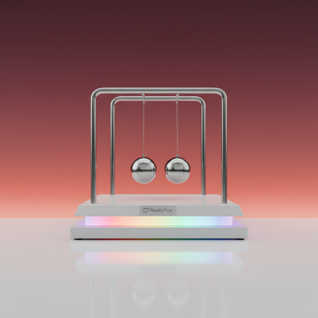 Primary Hero - Newton's Cradle with LED holographic base on gradient