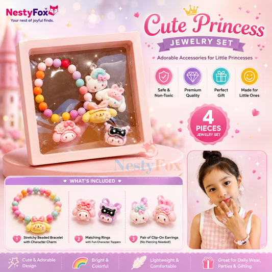 Cute Princess Bracelet | Stretchy Beaded Bracelet with Character Charms | Safe for Kids | Girls Gift
