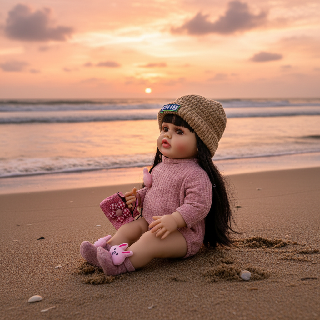 NestyFox 53 cm Silicone Doll with Mermaid Doll & Handbag