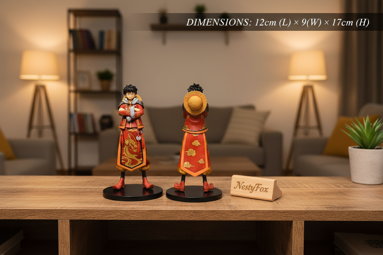 Luffy Front & Back with Dimensions: 12cm (L) × 9cm (W) × 17cm (H)