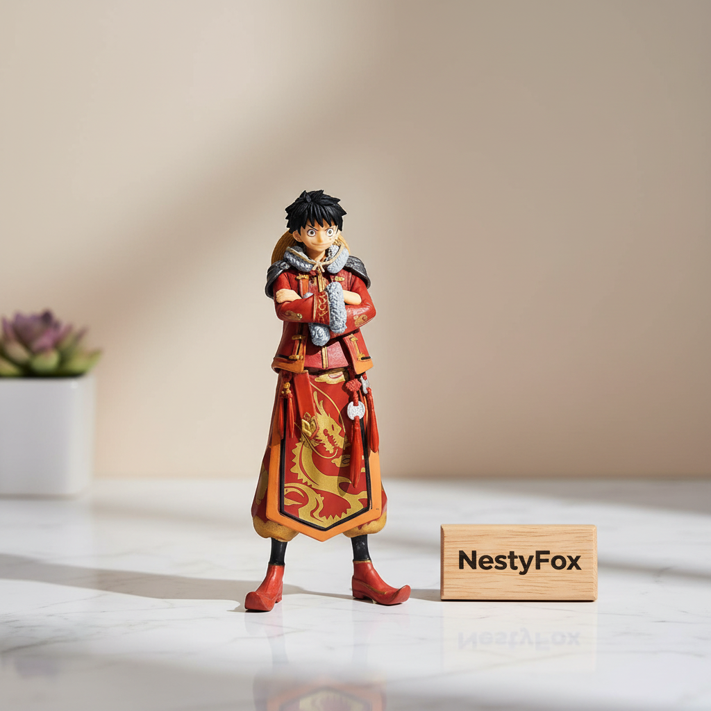 Luffy on Marble Surface with Minimalist Background
