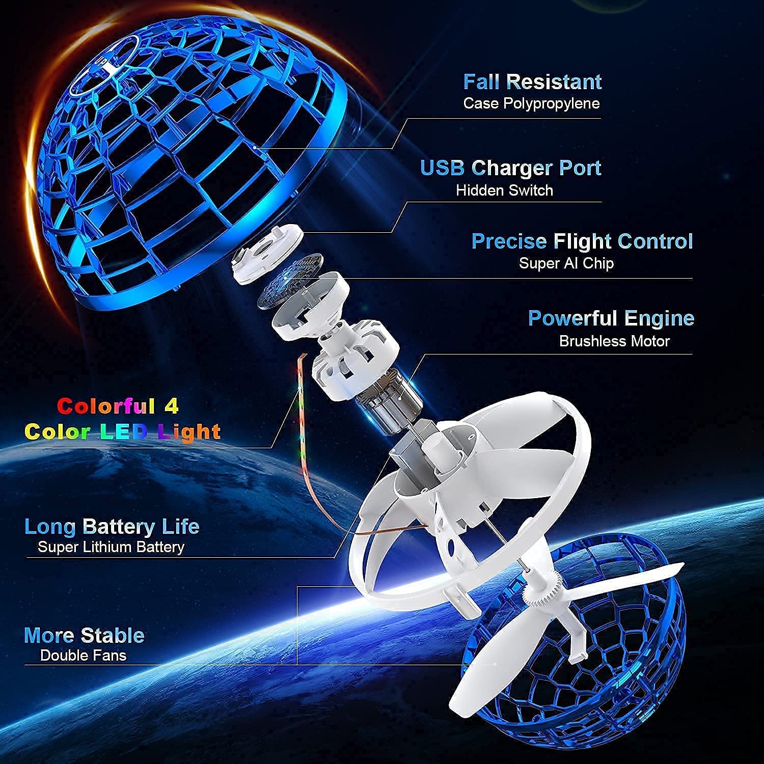 Magic Flying Ball: RGB Lights, 360° Spinning UFO - Dehradun Deals HubFlying Ball