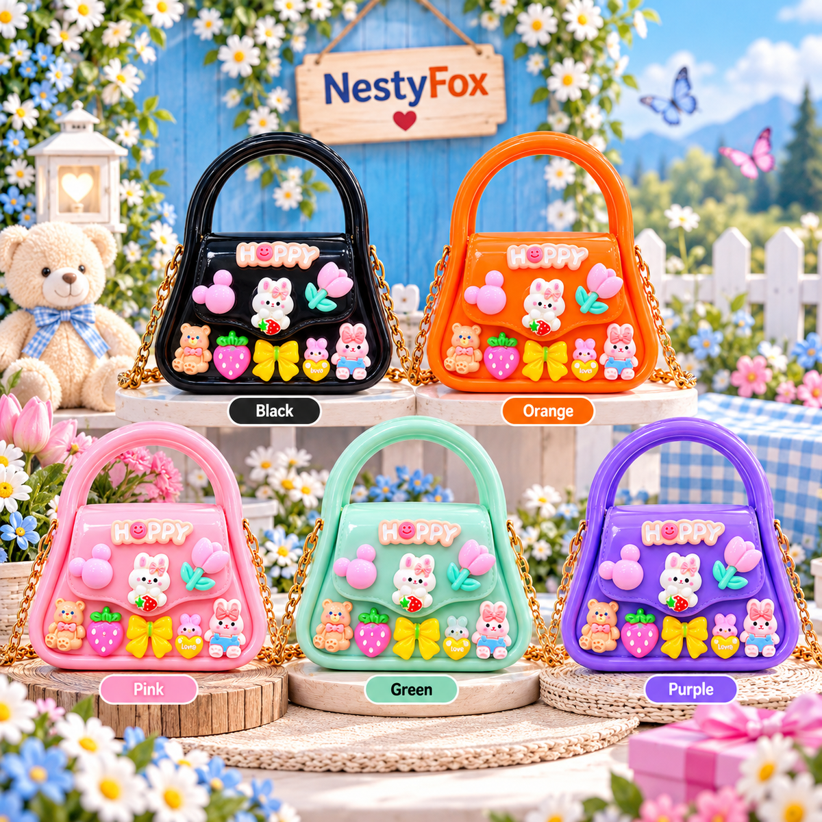NestyFox Mini Handbag for Girls with Magnetic Lock & 60 cm Chain