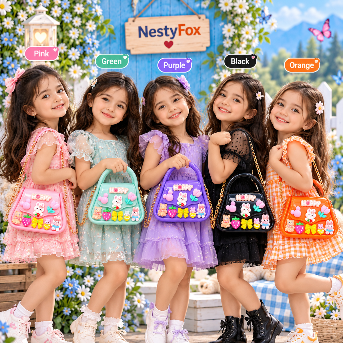 NestyFox Mini Handbag for Girls with Magnetic Lock & 60 cm Chain