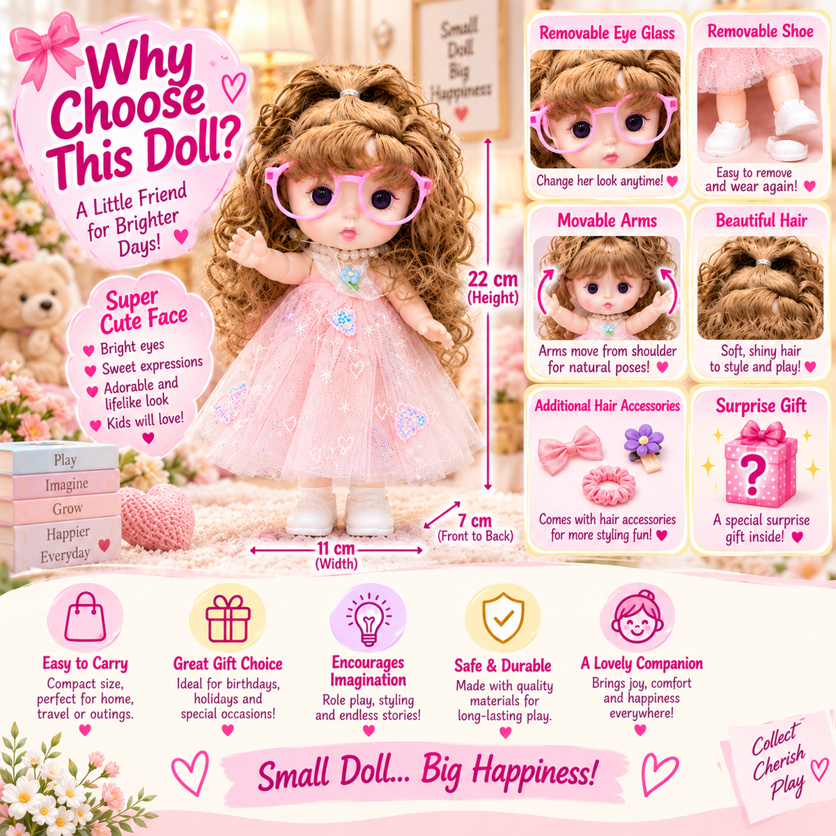 NestyFox 22 cm Fashion Doll with Removable Accessories