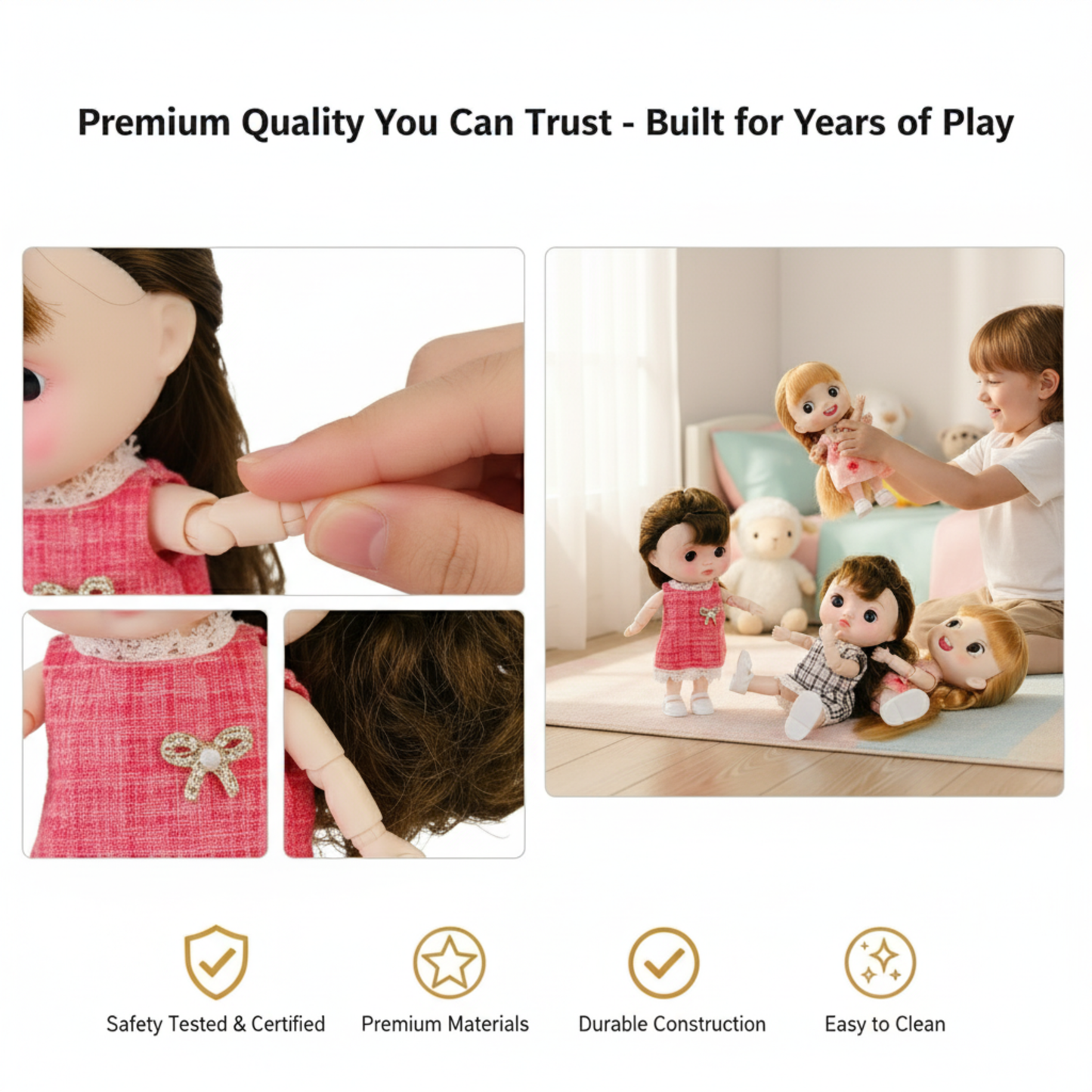 NestyFox 4 Dolls Set – Coco & Friends with Music & Light (22cm Fashion Doll + Mermaid + Mini + Baby)