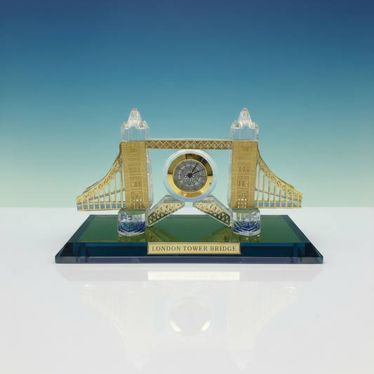 London Tower Bridge Crystal Souvenir with Clock - 15cm Glass Collectible
