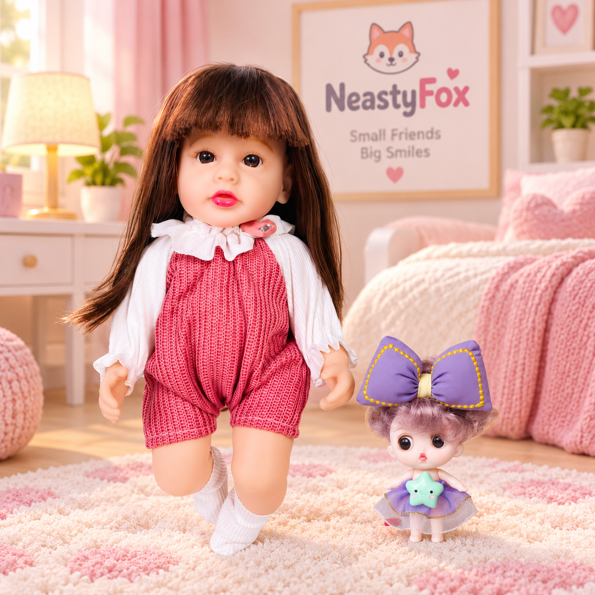 NestyFox 3-Doll Silicone Doll Combo Set for Girls with Mini Fashion Doll