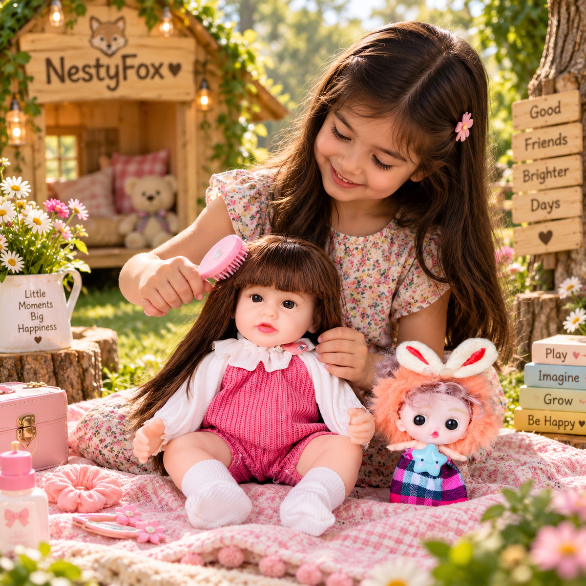 NestyFox 3-Doll Silicone Doll Combo Set for Girls with Mini Fashion Doll