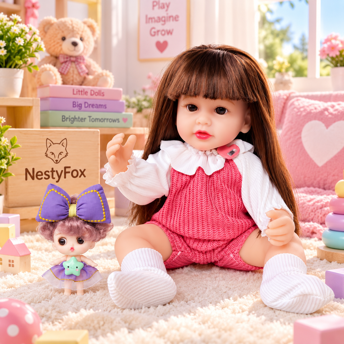 NestyFox 3-Doll Silicone Doll Combo Set for Girls with Mini Fashion Doll