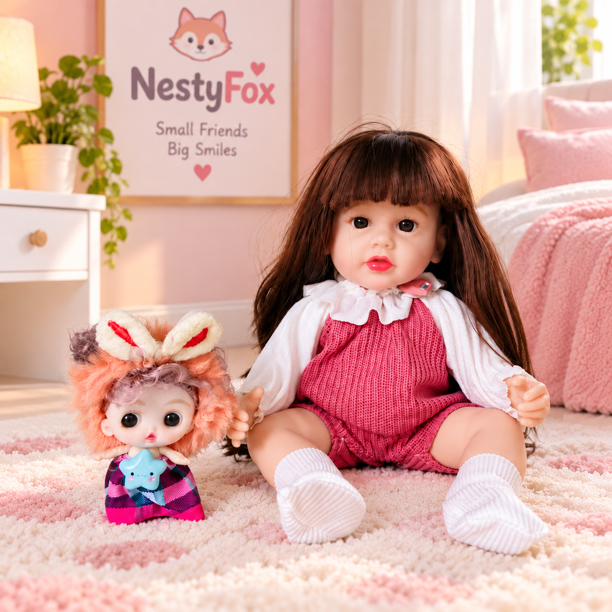 NestyFox 3-Doll Silicone Doll Combo Set for Girls with Mini Fashion Doll