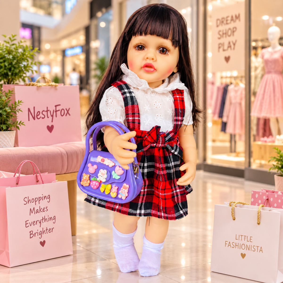 NestyFox 53cm reborn doll gift set with mermaid doll and fashion doll in kids bedroom