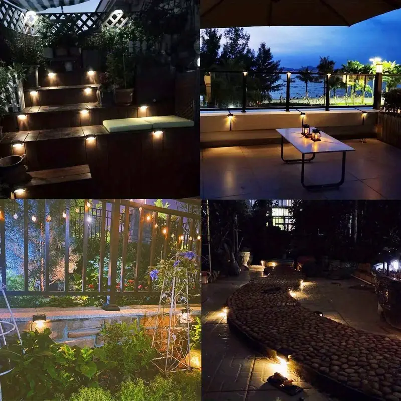 High-efficiency solar decorative lights with automatic night lighting, IP55 waterproof, durable design for stairs, fences, and walls. Easy installation, eco-friendly, energy-saving, and provides warm ambient light.